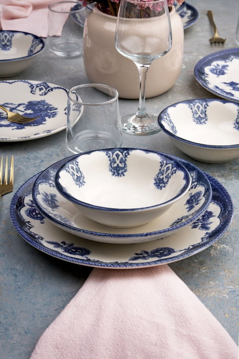 Hermia Juego de Cena Bluecourt de 24 Piezas Blanco y Azul